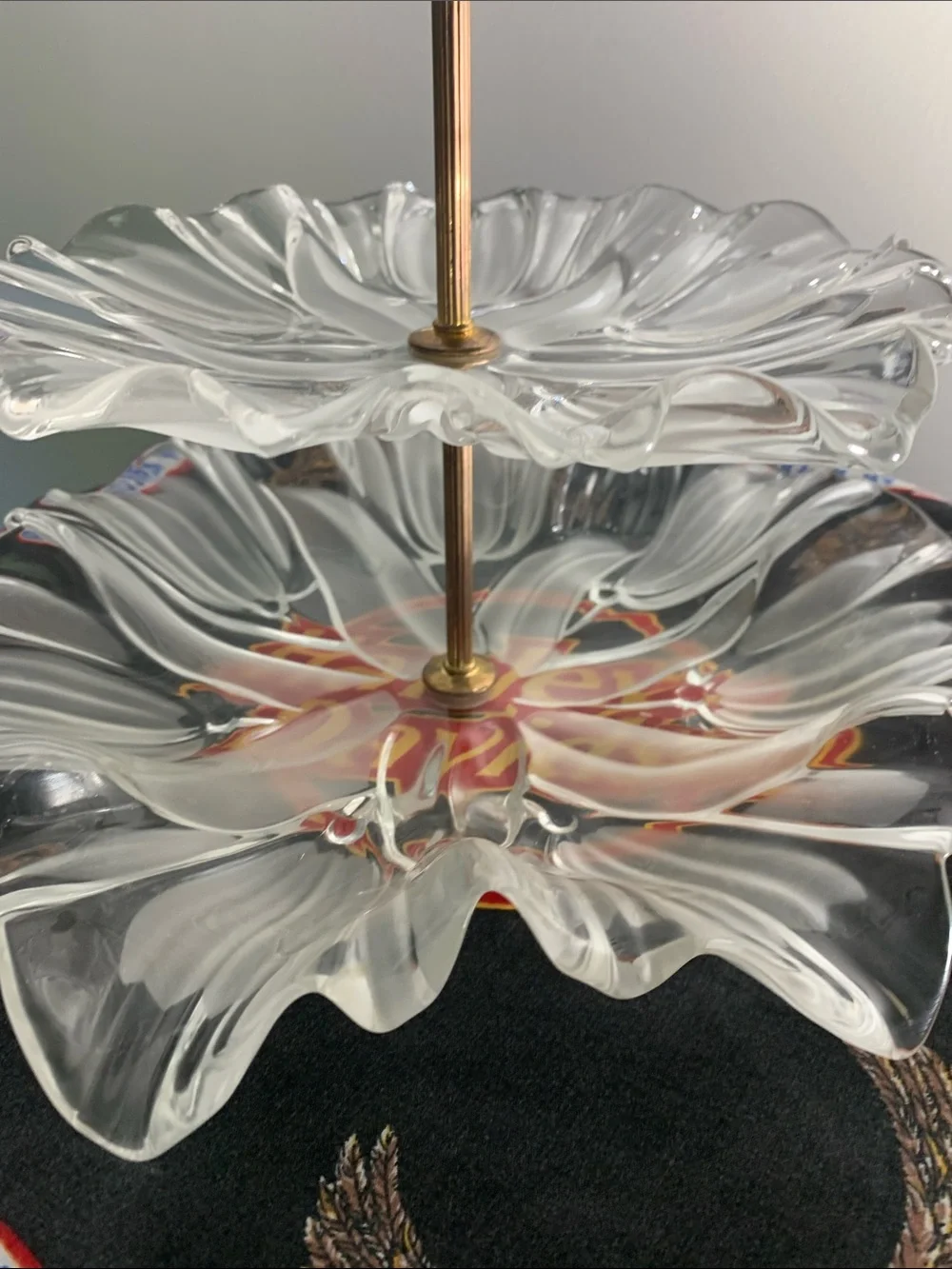 Mikasa Tulips Satin 2-Tier Brass-Tone Handle Tidbit Server Vintage